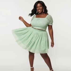UNIQUE VINTAGE Mint Green Seetie Pie Hearts Tulle Skirt Sz 14